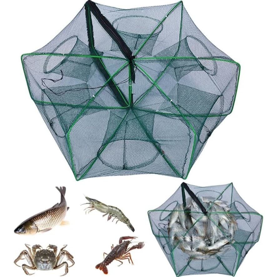 Covo de Pesca Profissional 6/8 Bocas Retrátil com Zíper para Camarão Siri Lambari Rede Armadilha Dobrável