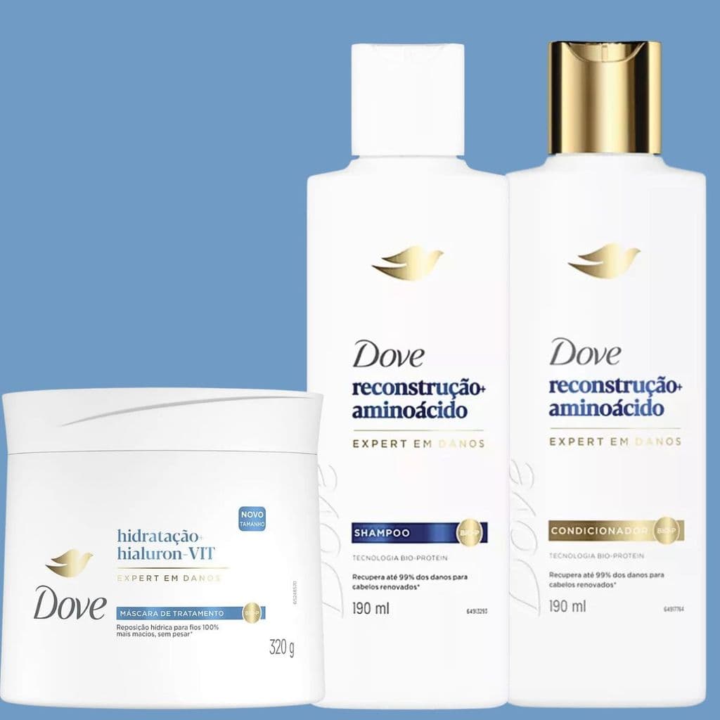 Kit Dove Reconstrução  Aminoácido  Máscara Hidratação Hialuron Vitaminada Shampoo  Condicionador