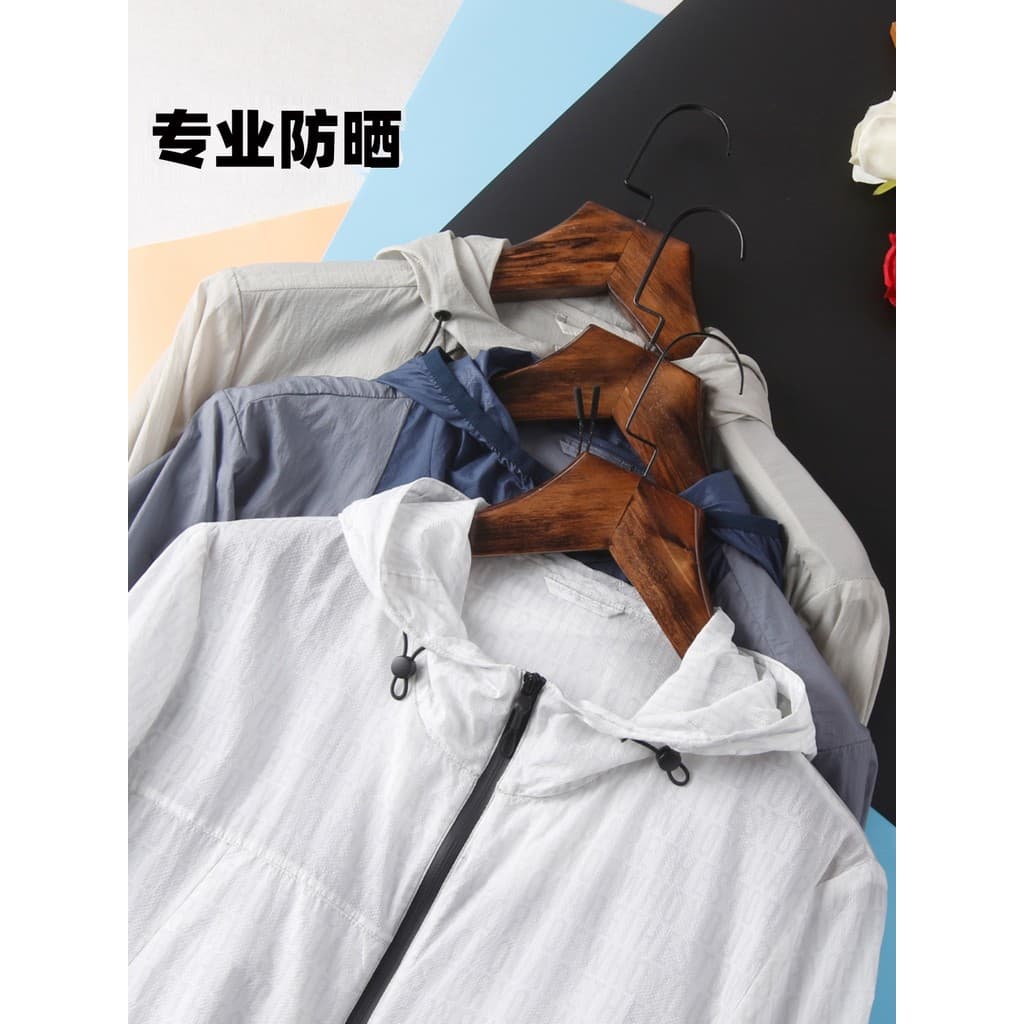 Roupas de proteção solar profissional HL35189 série mar verão leve respirável roupas de pele masculina jaqueta com capuz