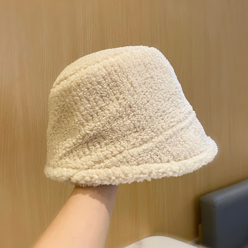 Outono inverno chapéu feminino lã de cordeiro rosto-olhando pequeno balde chapéu feminino quente macio versão coreana Al