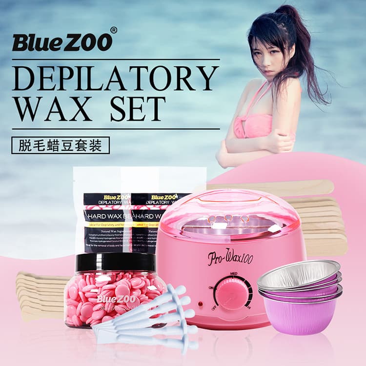 Conjunto de série rosa BlueZOO Amazon venda quente sem papel depilação cera feijão máquina de cera de derretimento máqui