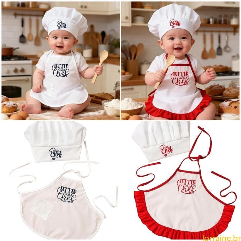 lORI Conjunto Roupa Cozinheiro Para Bebê, Avental Combinando, Chapéu, Recém-Nascidos, Adereços Fotográficos