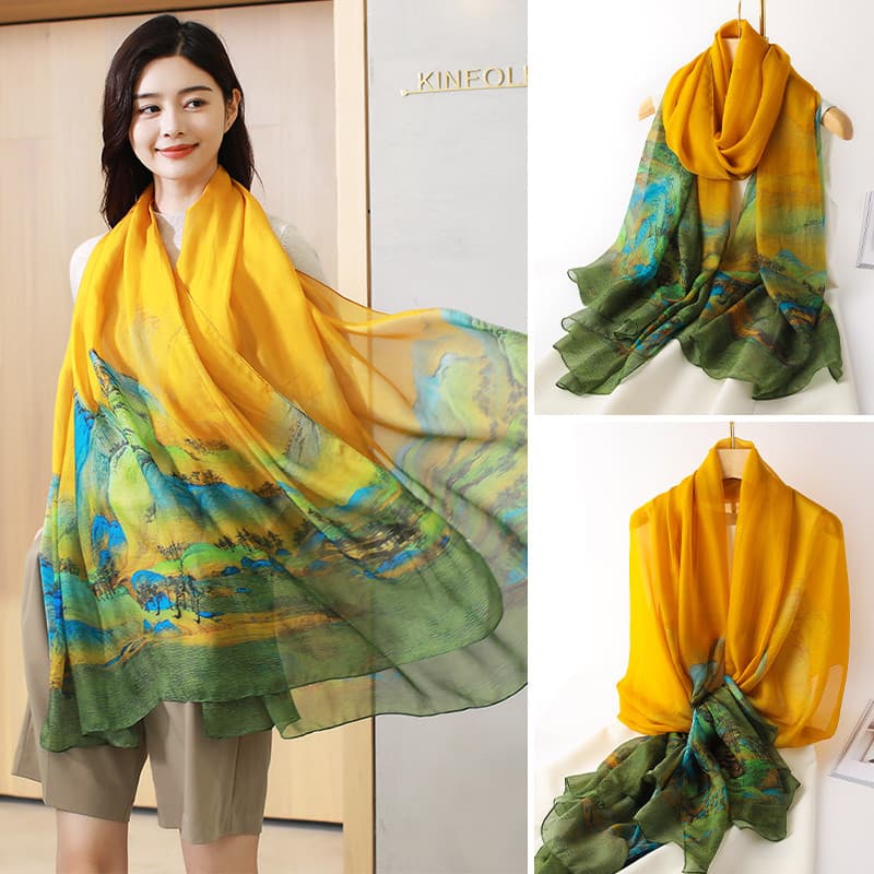 Lenço de seda cachecol estilo mãe grande xale senhoras gaze primavera fina Hangzhou seda High-End mil milhas Jiangshan T