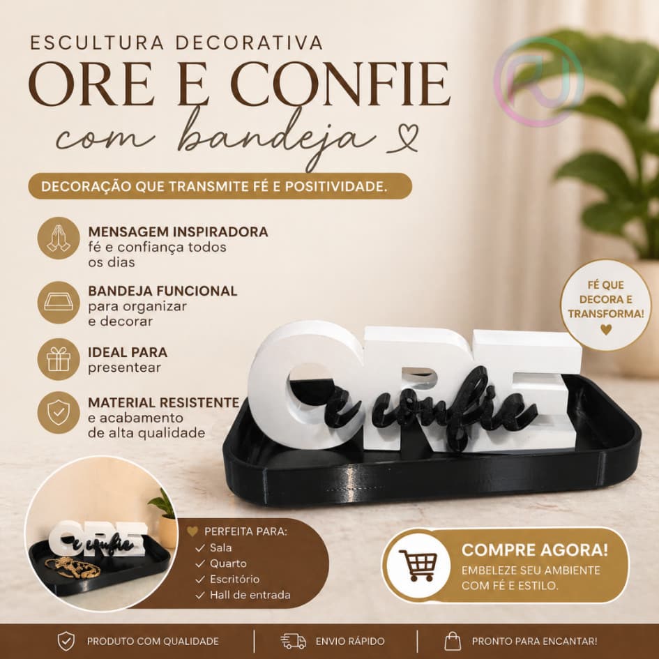 Kit Decorativo Bandeja Preto Vaso Ore Pensador Moderno Enfeite Casa Impressão 3D Envio Imediato SP