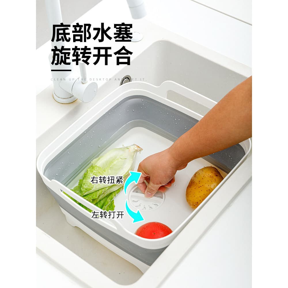 Cozinha dobrável bacia de lavagem vegetal lavagem frutas vegetais dreno cesta retrátil cesta vegetal doméstico rotativo