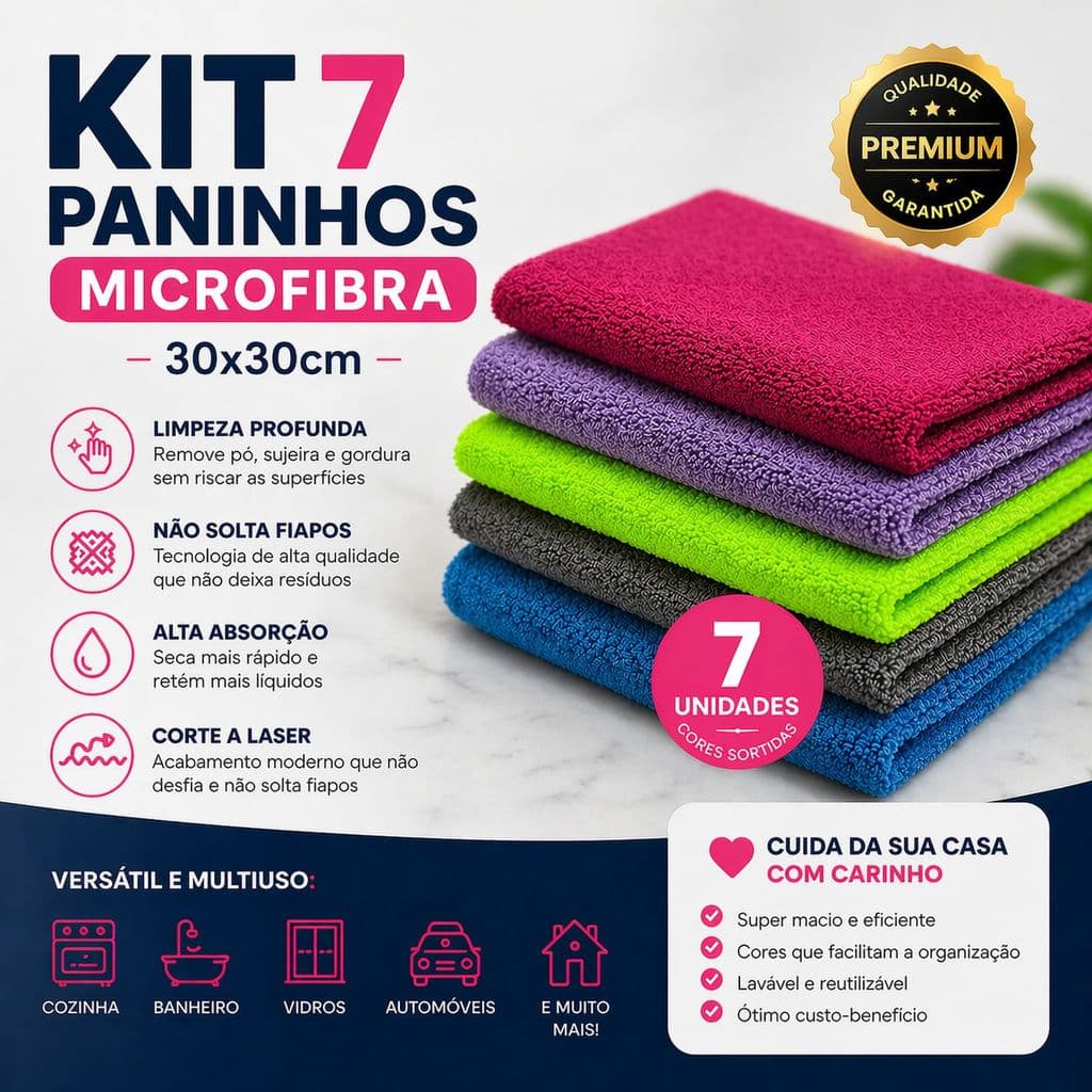 KIT 7 PANO DE LIMPEZA MICROFIBRA ALTA ABSORÇÃO