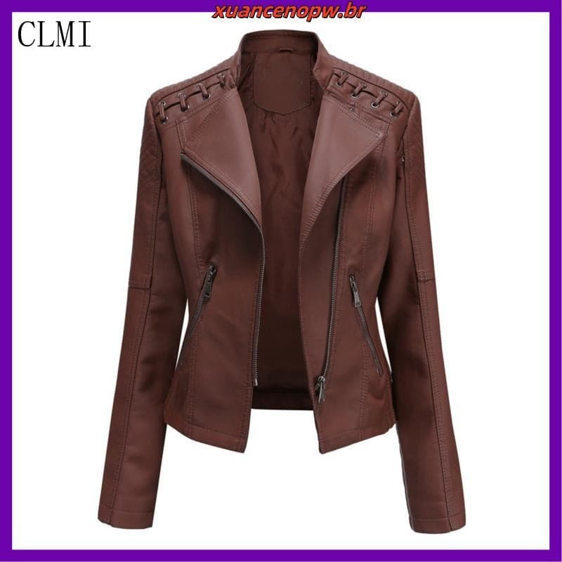 Jaqueta de Couro Feminina Tamanho Plus 5XG, Jaqueta Slim Curvada Retro em Couro PU, Roupa de Motociclista R5096