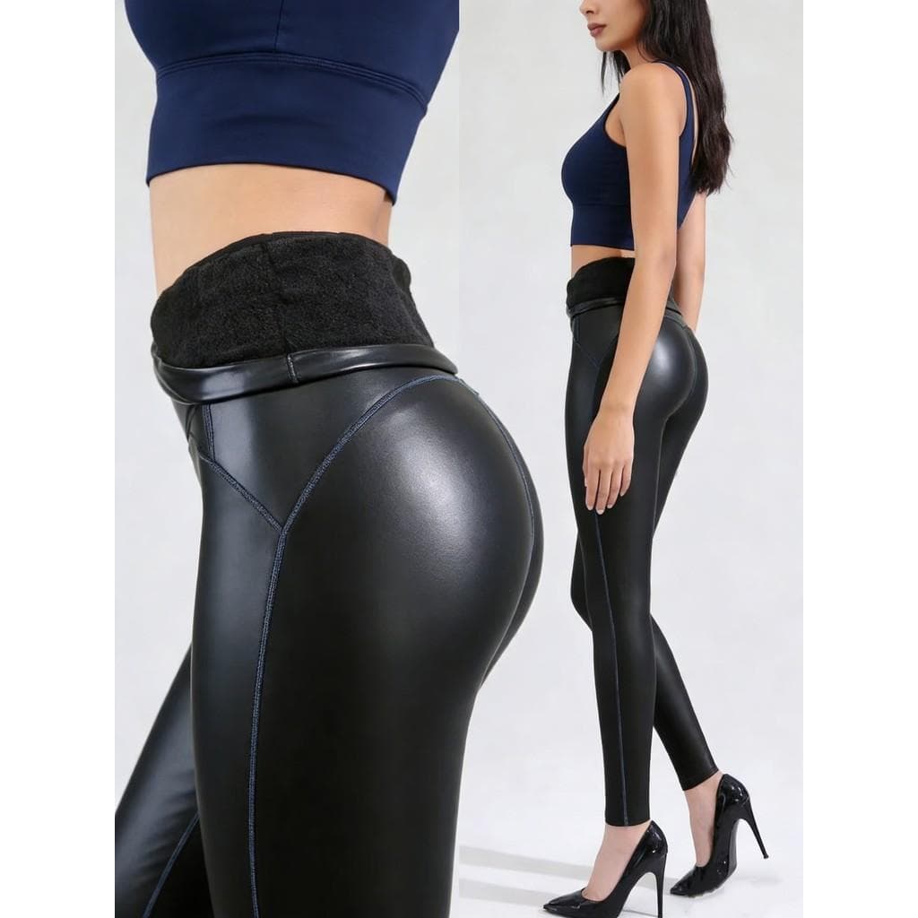 Calça Legging Couro Sintético Feminina Cintura Alta Modeladora Slim Fit Confortável