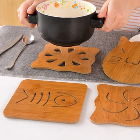 Oco dos desenhos animados de madeira coaster almofada de isolamento cozinha anti-escaldante anti-deslizamento Placemat t