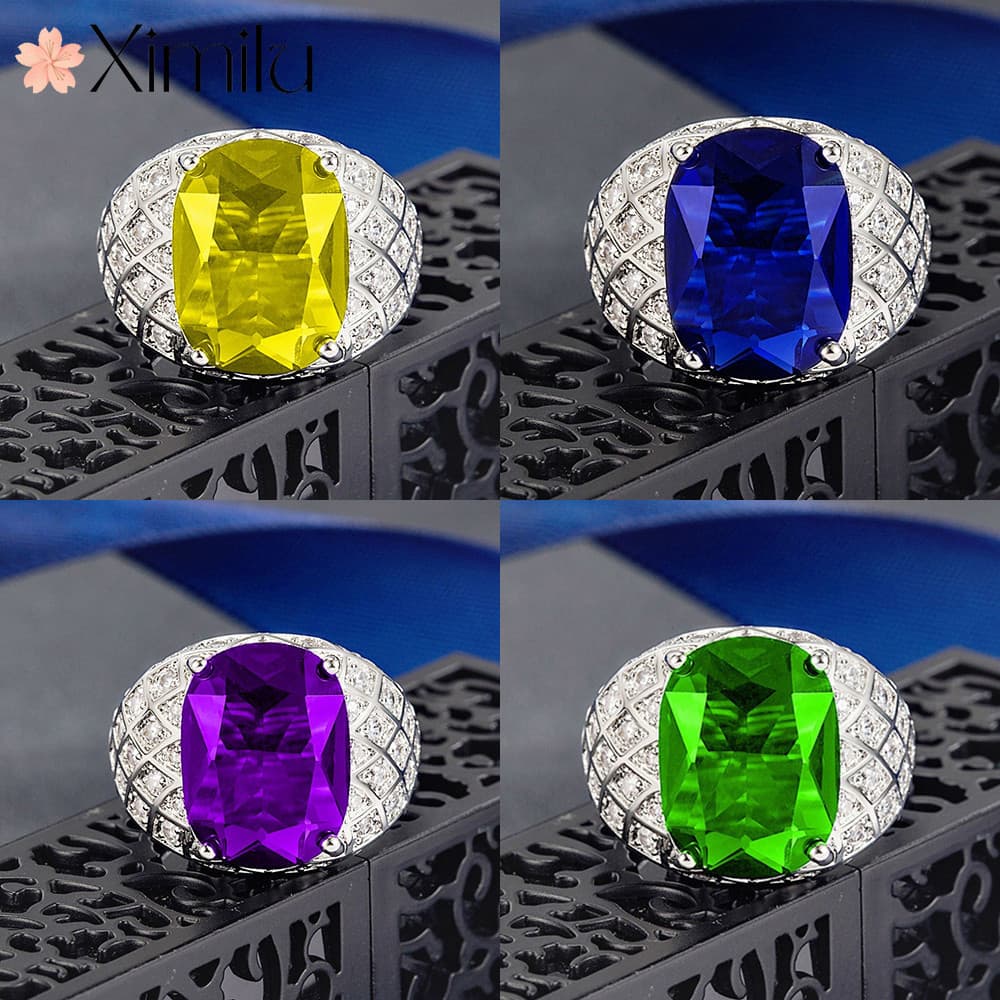 ❤ Original de luxo retangular citrino safira anel feminino completo diamante grupo conjunto roxo tanzanita casamento mod