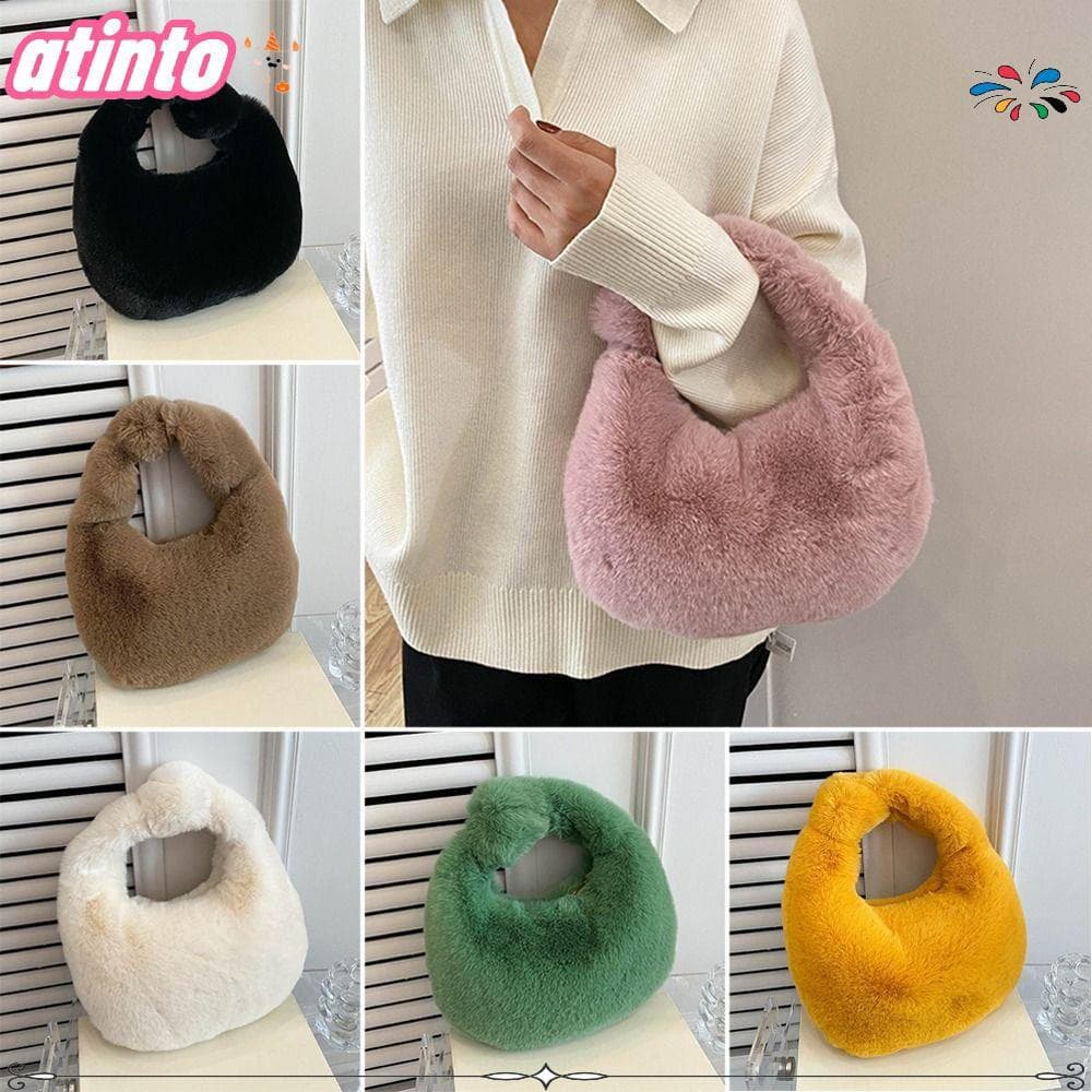 Bolsas De Pele ATINTO Moda Feminina Quente Pelúcia Meia Lua Bolsa