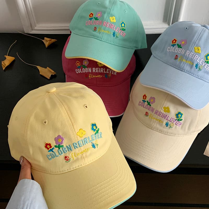 Boné De Beisebol Bordado Com Flores Da Moda Coreana , Chapéu De Sol Moderno Ajustável Para Homens E Mulheres