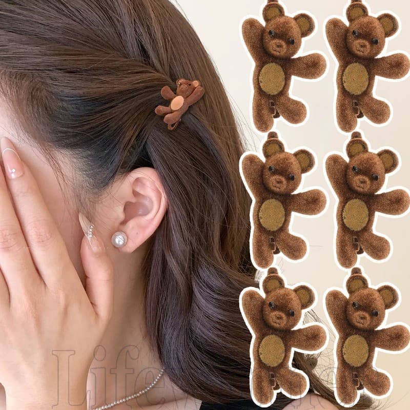 1-4 Unidades De Prendedor De Cabelo Adorável De Urso Acenando 4.5 Cm | Material De Flocagem Com Dentes Antiderrapantes ,
