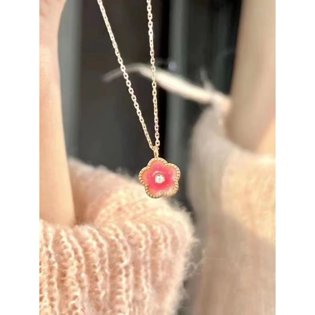 Pequena flor de pêssego colar luz luxo nicho High-End ins não-desbotamento clavícula corrente rosa flor suave fada colar