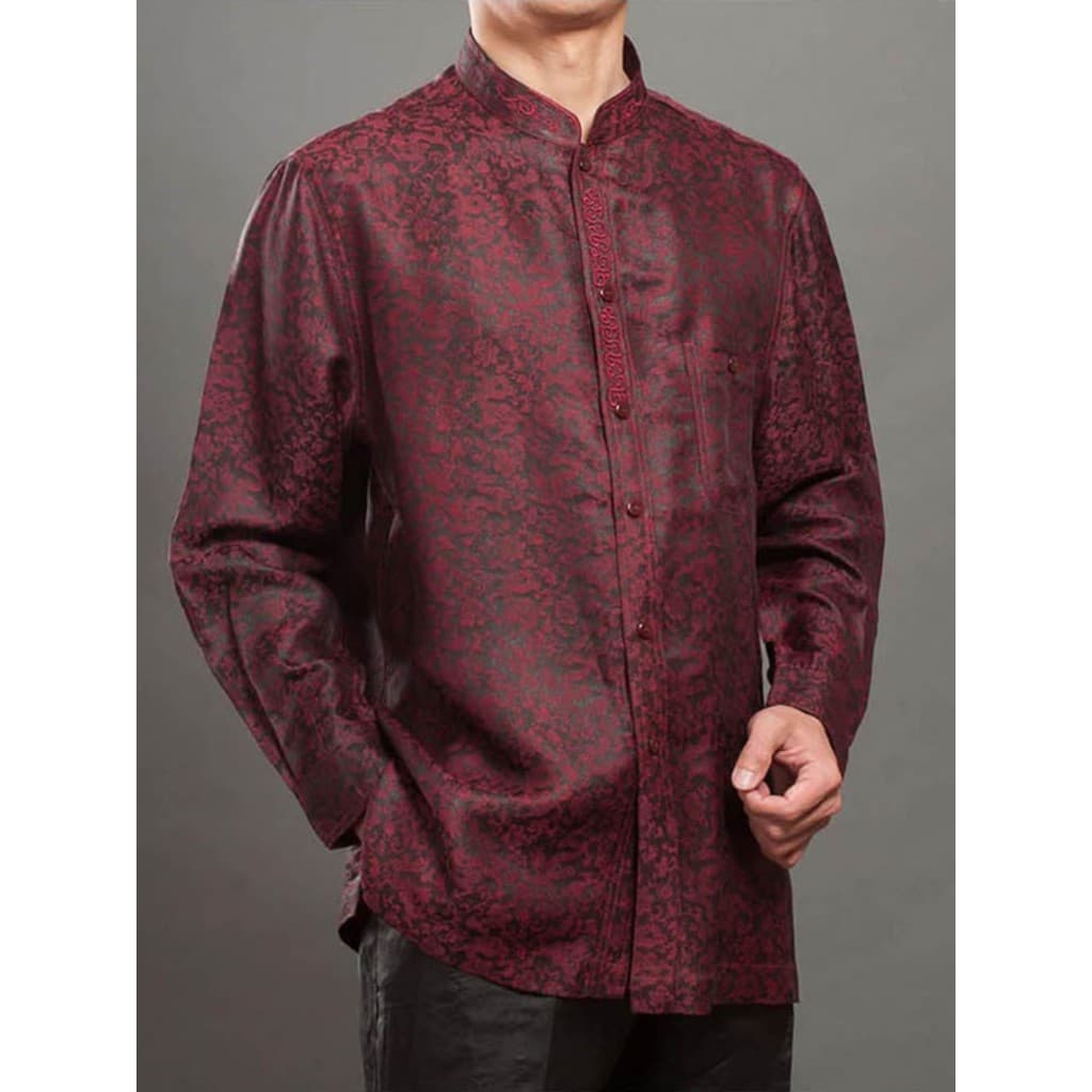 Baifulong High-End Mulberry Silk Perfumado Nuvem Fio Masculino Tang Terno Camisa de Manga Comprida de Meia-Idade