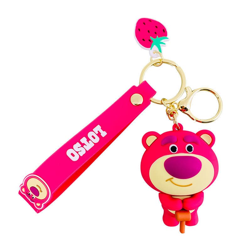 Bonito autorizado dos desenhos animados morango urso boneca chaveiro único moda carro chave saco pingente necessidades d
