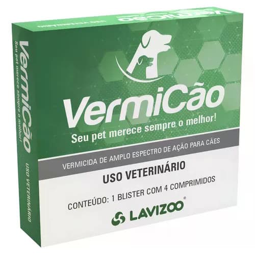 Vermicão Vermífugo Para Cães Lavizoo 4 Comprimidos Amplo Espectro - vermes