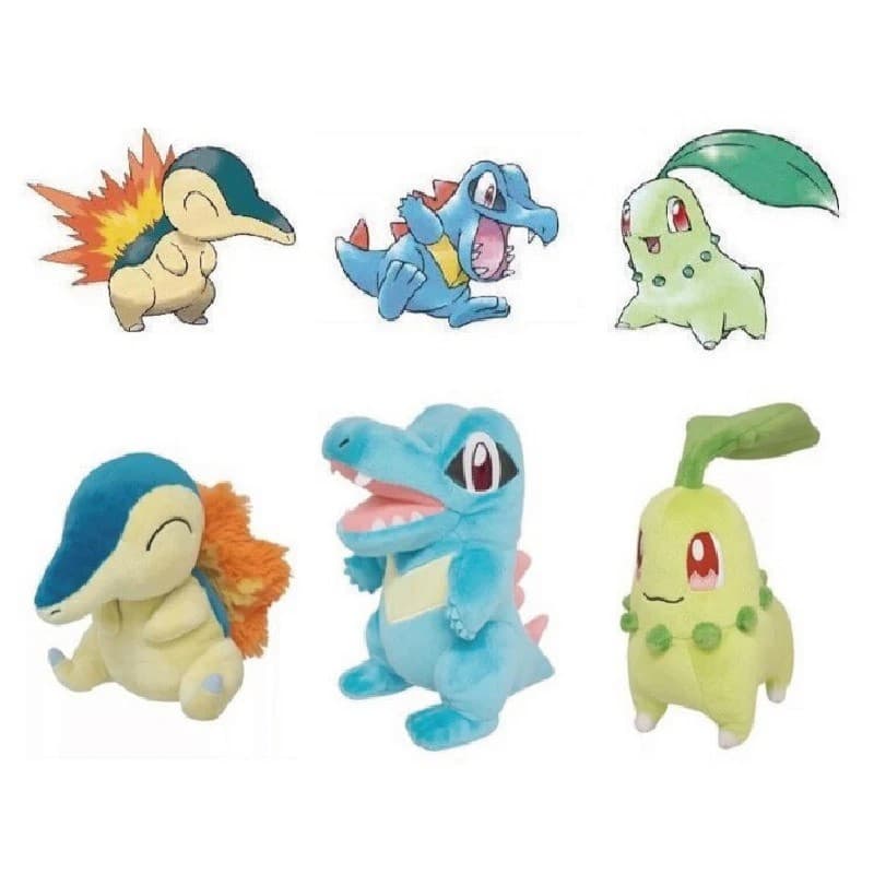 Chikorita Cyndaquil Totodile Plush doll Pokemon Boneca De Pelúcia Recheada Figura Peluche Cartoon