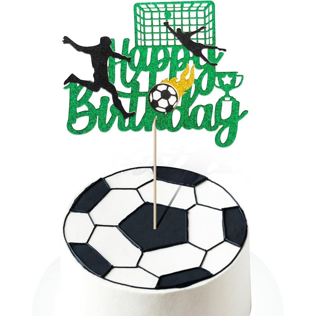 1 unidade de Topper de Bolo de Aniversário com Tema de Futebol para Decoração de Bolo em Festas de Aniversário e Chá de