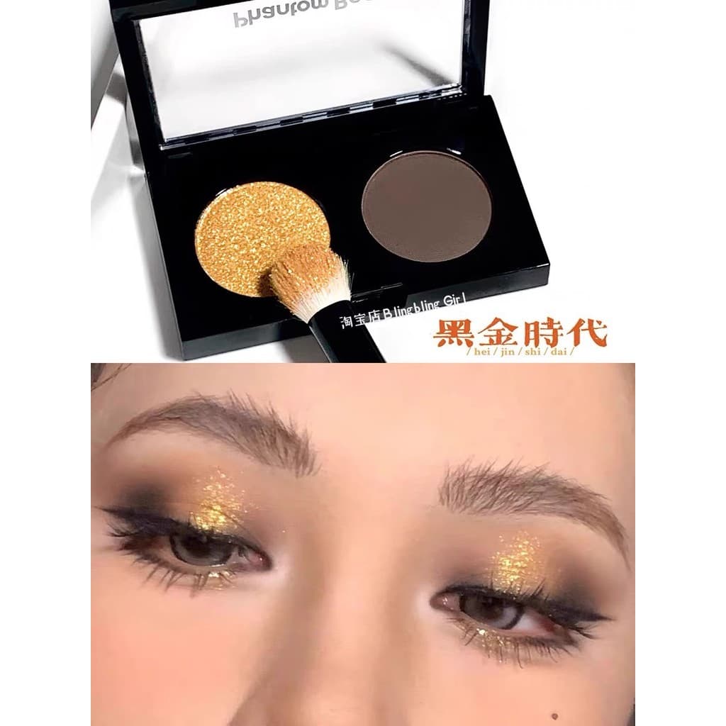 Sensação Extravagante Ouro Preto Pequeno Defumado!Paleta de sombras de duas cores preto ouro lantejoulas High-End nicho