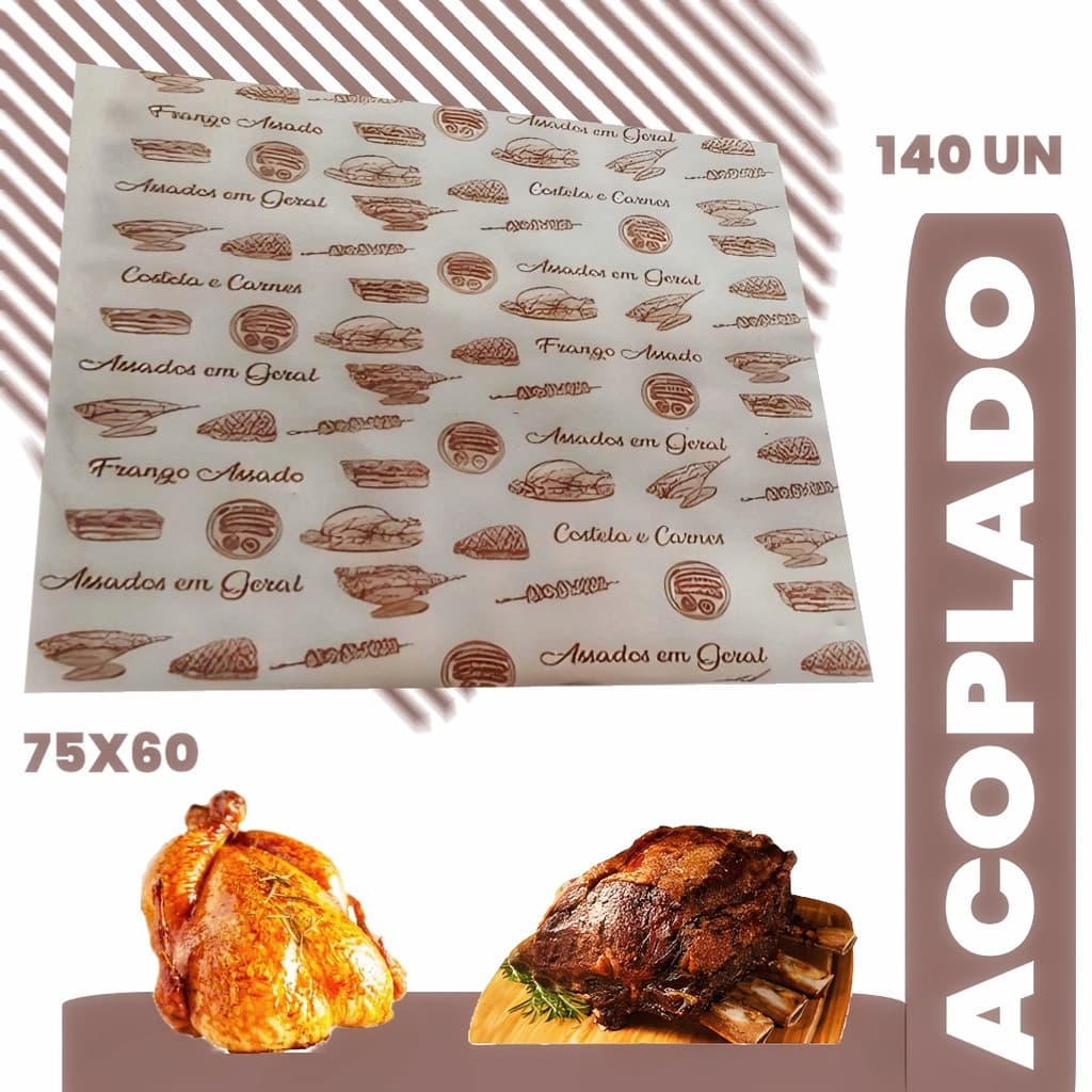 PAPEL ACOPLADO EMBALAR EMBRULHAR ASSADOS FRANGO E COSTELA