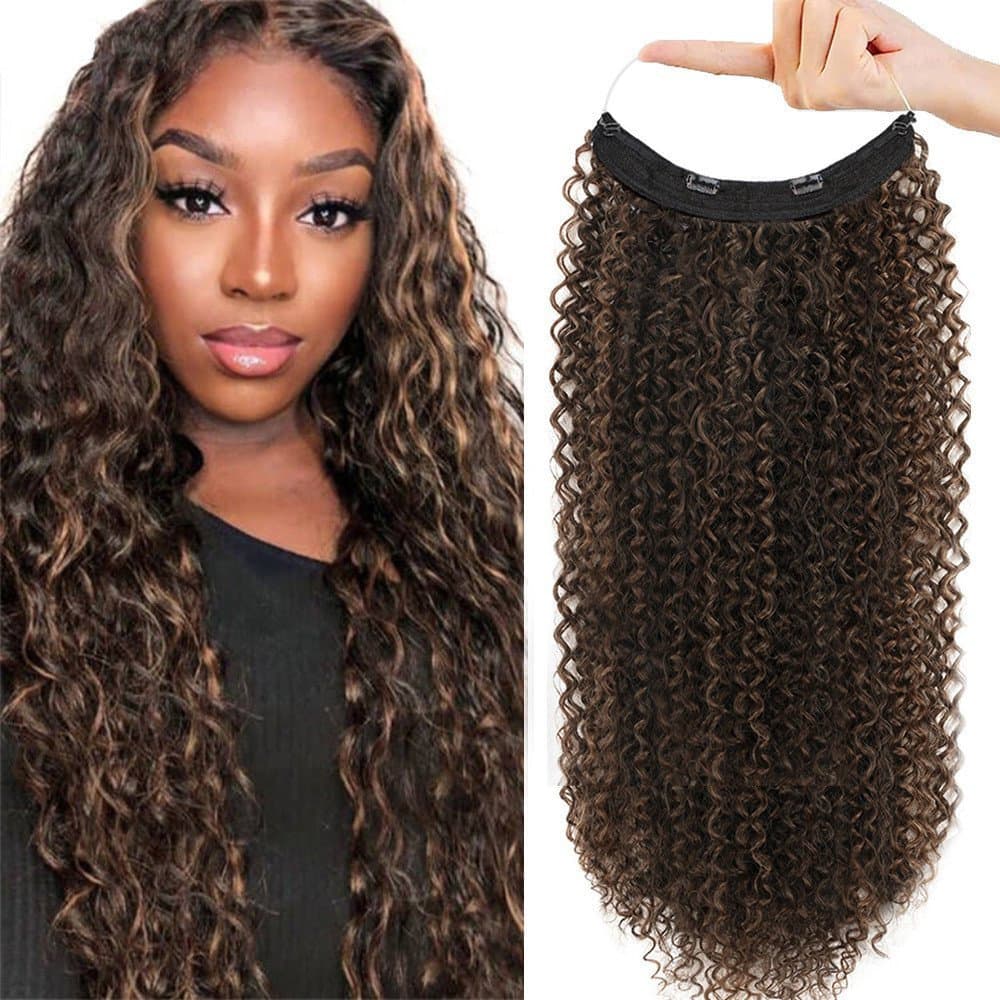 Extensões De Cabelo De Fio Invisível De 75cm Com Fita De Cabeça Transparente Tamanho Ajustável Clipes De Segurança Remov