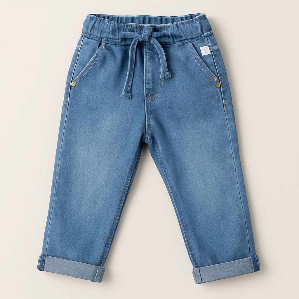 CALÇA JEANS INFANTIL DE BEBÊ MENINA COM CORDÃO CONFORTÁVEL 01 AO 03