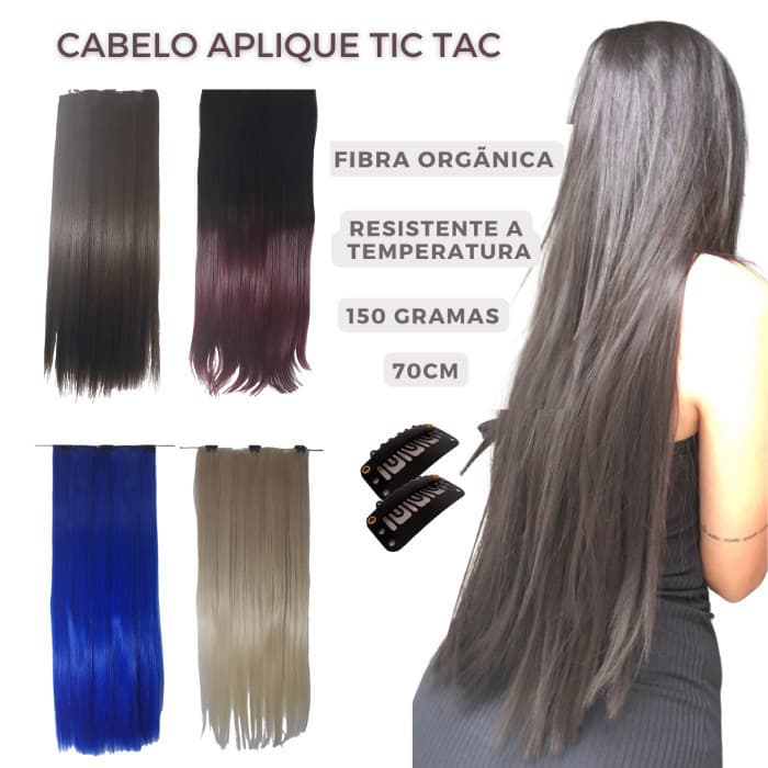Aplique de Cabelo tic tac Fibra Orgânica, liso e Longo - Idêntico ao cabelo humano
