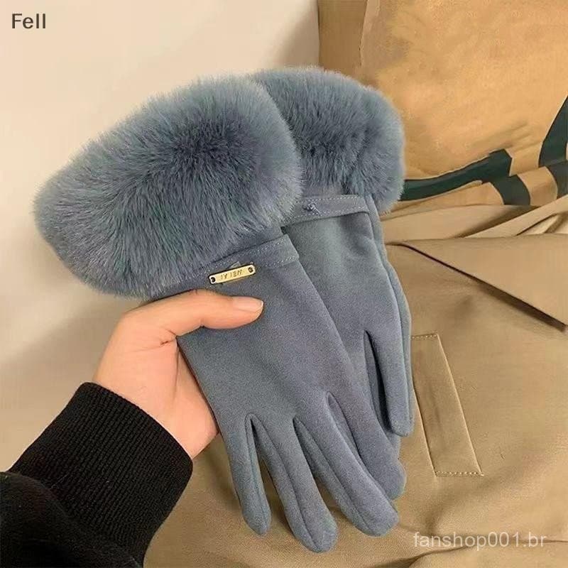 [Fel] Luvas Grossas De Pelúcia De Camurça Curtas Macias E Quentes Cor Sólida Outono Inverno À Prova De Vento Para Ciclis