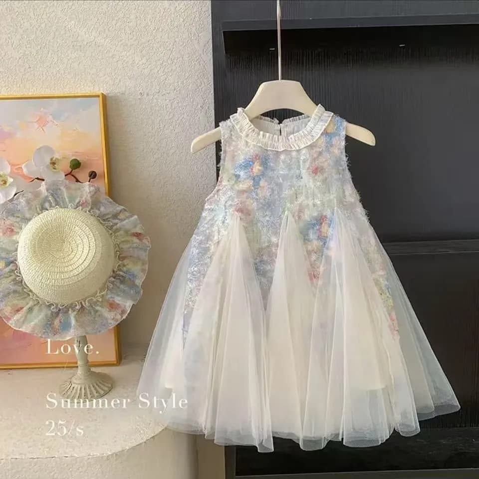 [100% Algodão] Vestido Princesa de Verão 2026, Saia de Gaze Sem Mangas, Modelo Colete com Renda, 100% Algodão Puro