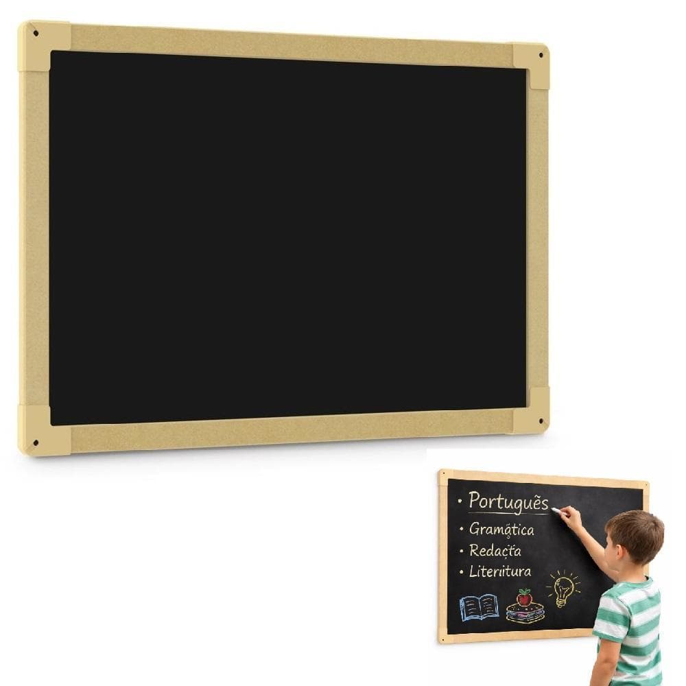 Lousa Quadro Negro Grande 40X60Cm Escolar Liso Madeira Mural Recados Cardapio De Parede Mdf Estudo Anotacoes Lanchonete