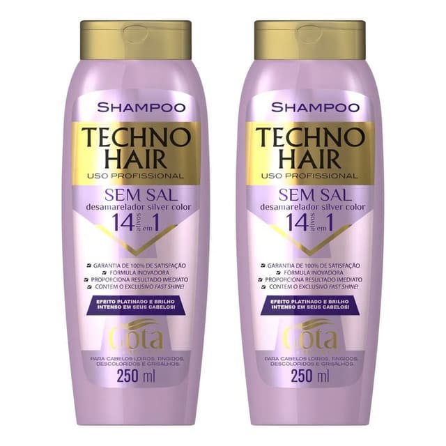 Kit 2un Shampoo Techno Hair Silver Color Desamarelador Matizante Gota Dourada 250ml cada