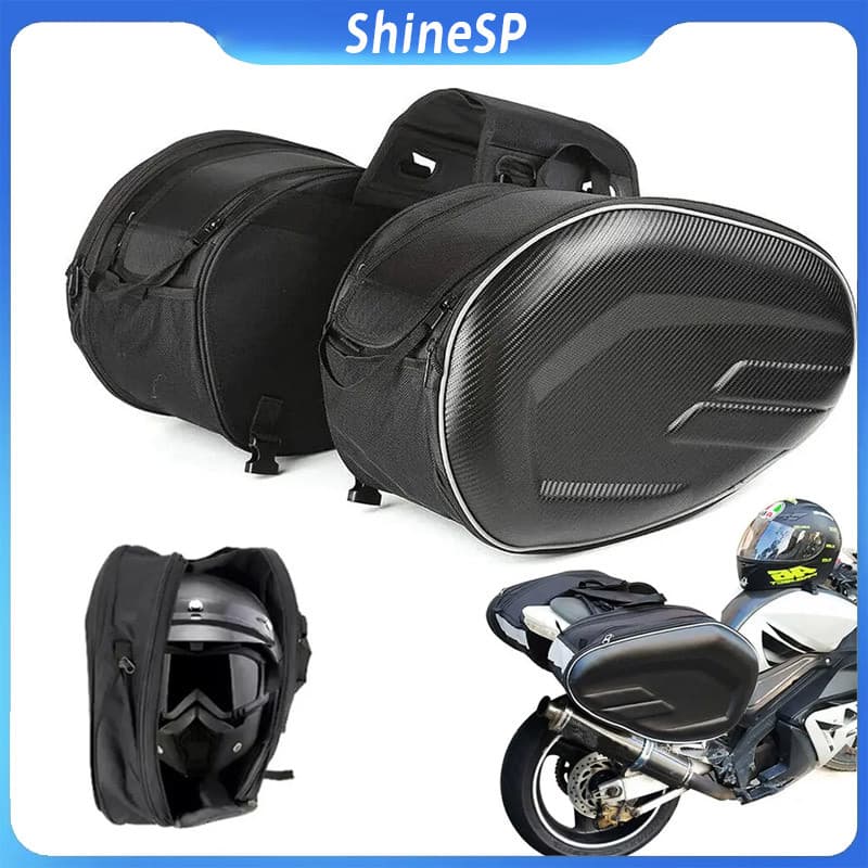 Bolsa Alforje Baú Lateral Para Banco Moto 2 Compartimentos Cor Preto Carbono
