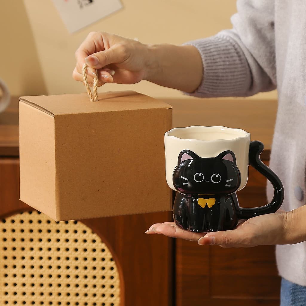Caneca de cerâmica pintada à mão de gato retrô de desenho animado, enviar namoradas, meninas, presentes de aniversário,