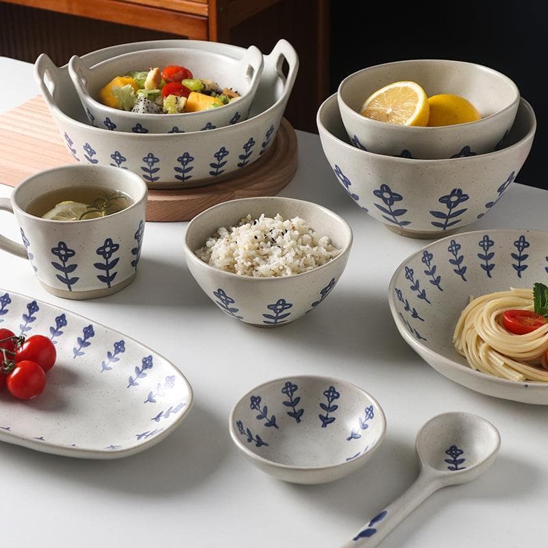 Grés talheres tigela de cerâmica conjunto de prato doméstico de alto valor japonês Retro grés prato de sopa prato profun