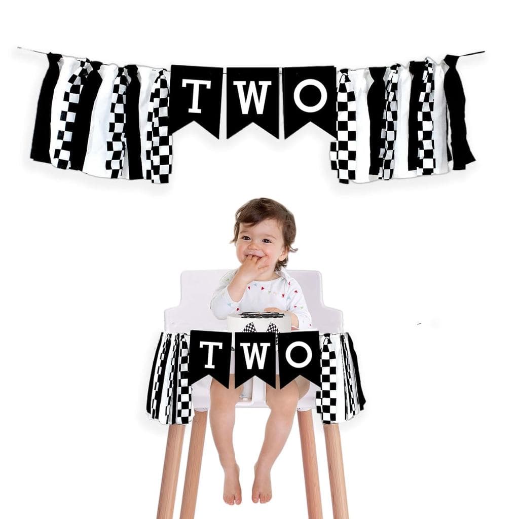 Banner "Two Fast" para Cadeira Alta, Banner Xadrez para Segunda Cadeira Alta, Decorações para Festa de Aniversário com T