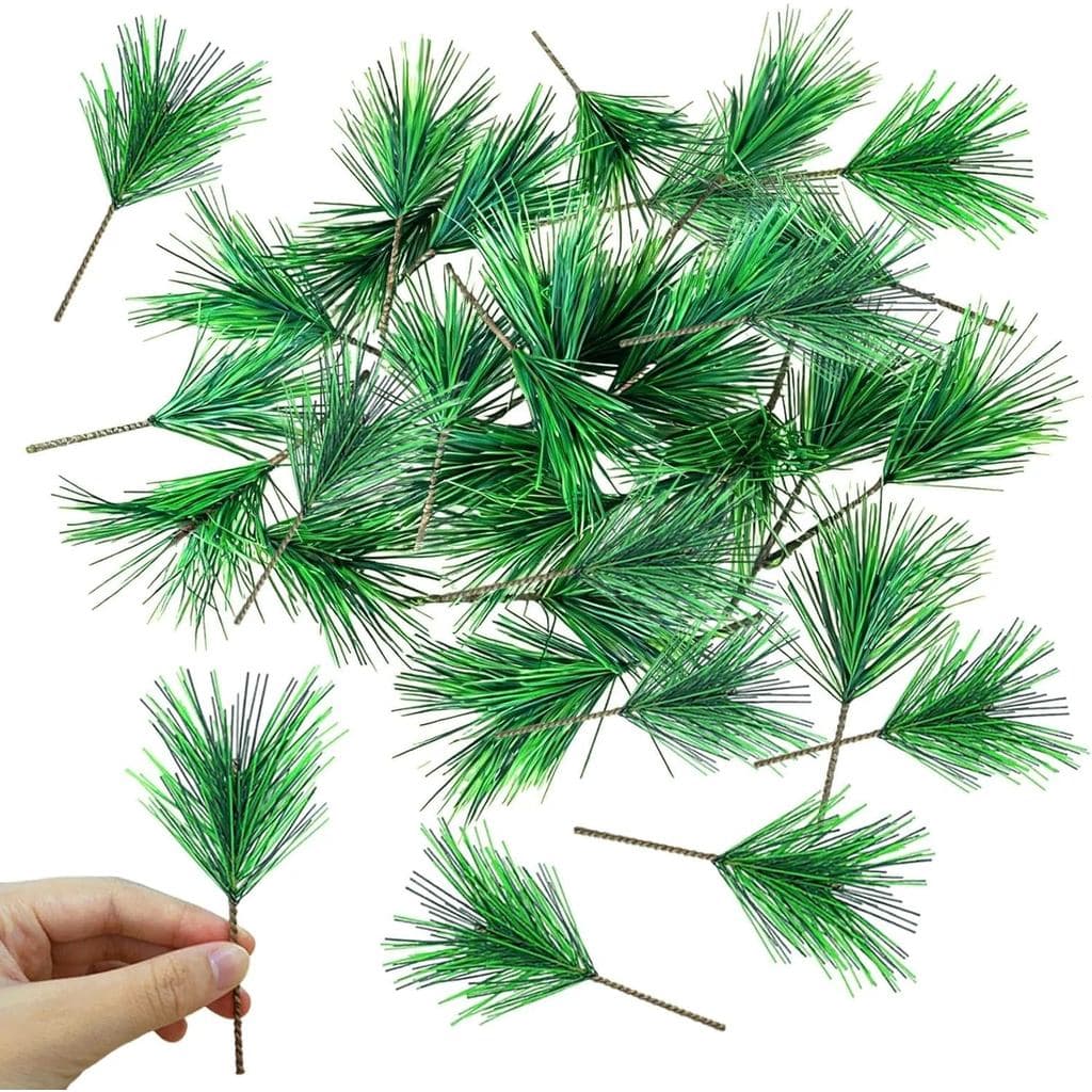 Galhos de Pinheiro Verde Artificial - 30 Peças de Pequenos Galhos de Pinheiro - Folhagens Artificiais para Decorações de