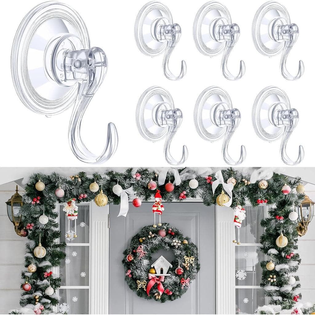 6 Pcs Wreath Door Hanger Clear Heavy Duty Suction Hooks 11 lb Removable Reusable Window Glass Door Wreath Holder for Chr