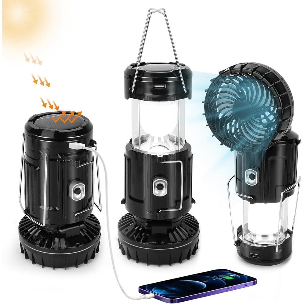 Lanterna Solar Portátil Recarregável 2026 Upgrade com Ventilador - Lanterna de Camping LED Leve e Dobrável para Quedas d