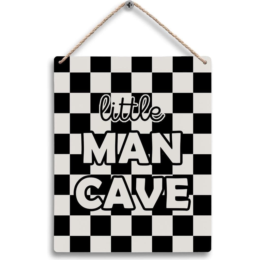 FUGWN Placas de Madeira Decorativas para Quarto de Menino, Padrão Xadrez Preto e Branco, 8x10, Decoração de Xadrez para
