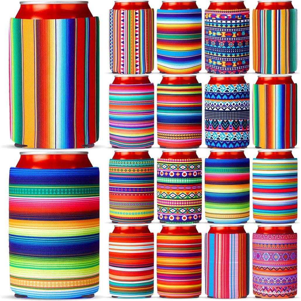 Nitial 16 Peças Capas de Neoprene para Latas de Refrigerante Mexicano, para Bebidas de 12 oz, Decorações para Festas, Ar