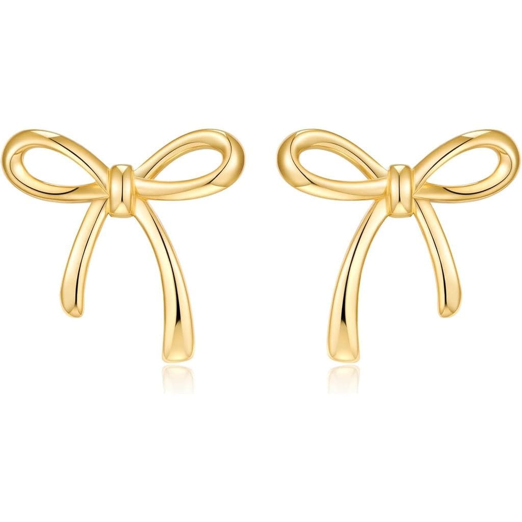 Gold Silver Bow Stud Earrings for Women – Hypoallergenic Lightweight Jewelry, Simple Elegant Design for Daily Wear, Part