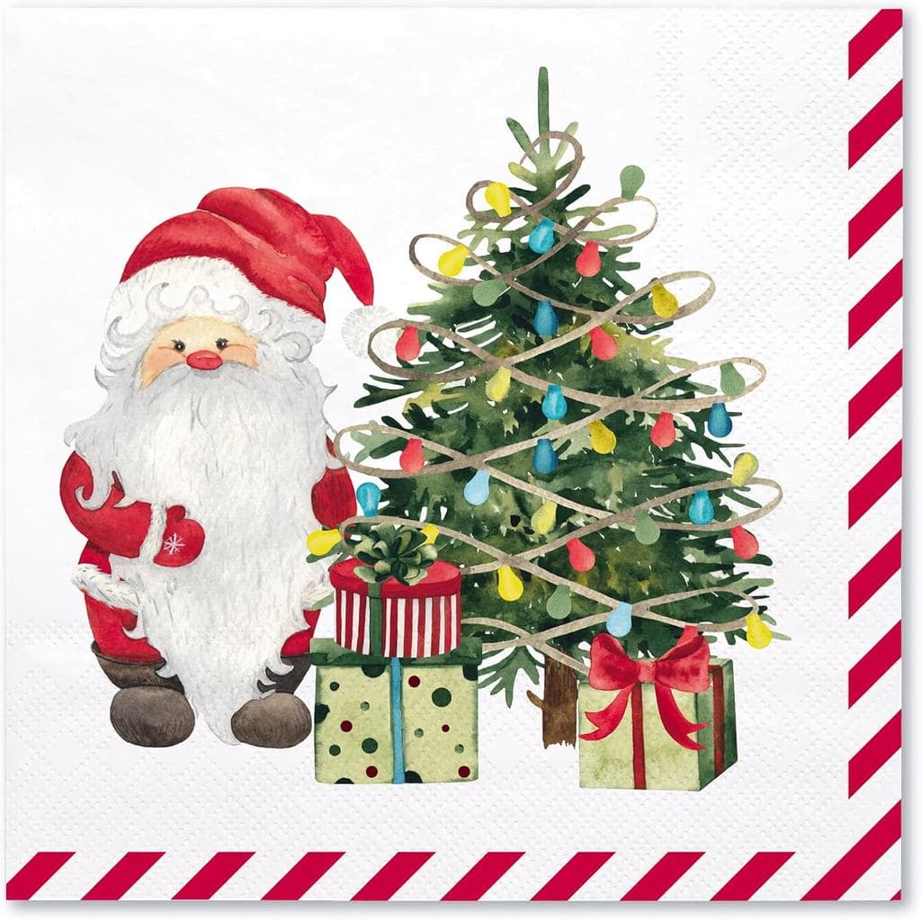 WRAPAHOLIC 50 Unidades de Guardanapos de Papel de Natal - 3 Camadas com Estampa de Papai Noel e Árvore de Natal, Guardan