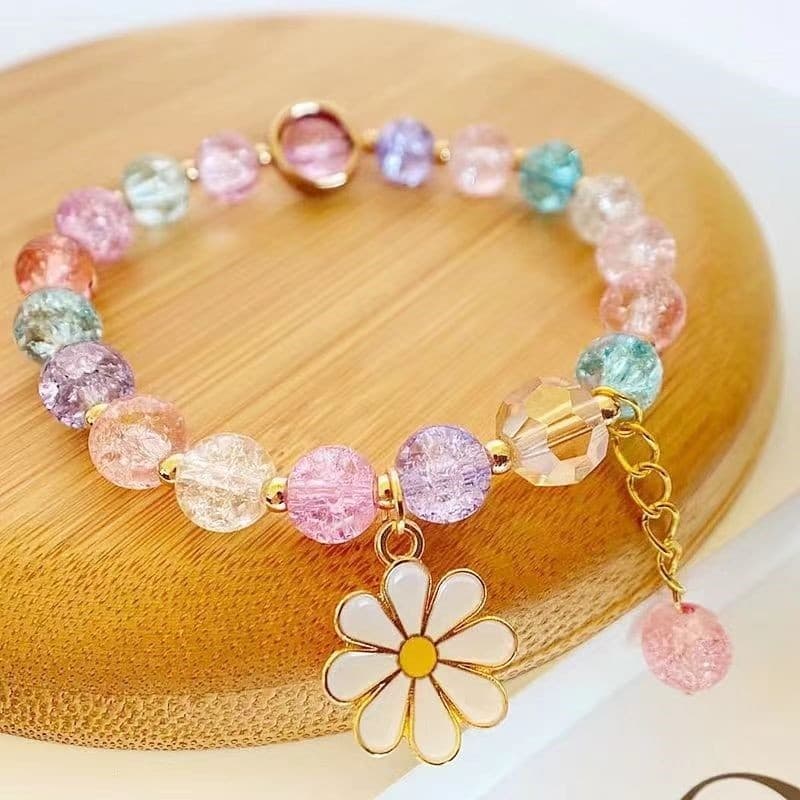 Crianças pulseira de cristal feminino verão Popular rosa cristal frisado casal estudante pulseira pequena margarida puls