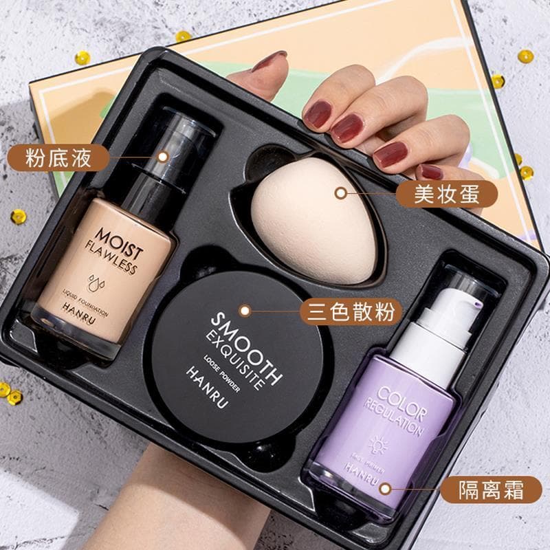Base genuína creme feminino maquiagem Primer hidratante corretivo Base líquida + pó solto conjunto de maquiagem de longa