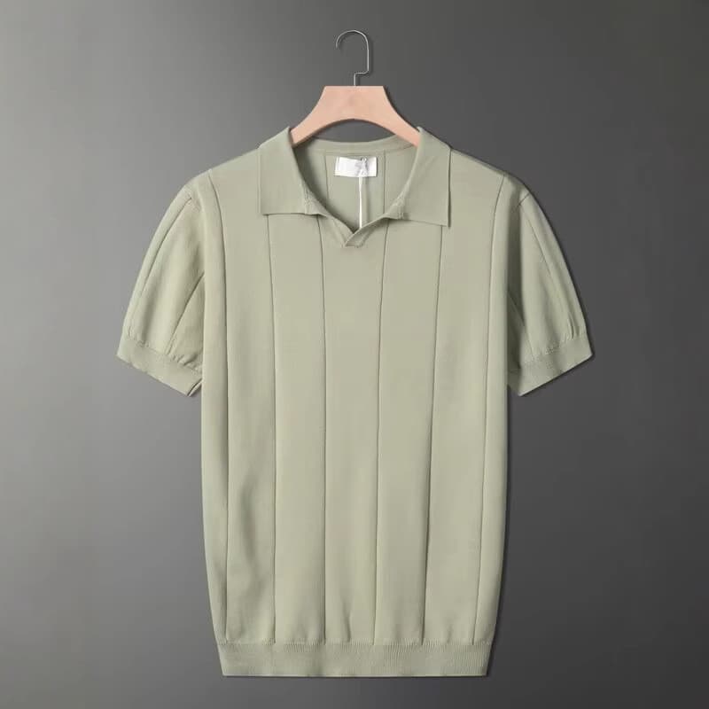 Camiseta de manga curta legal de seda gelada de malha com lapela Casual camisa polo de cor sólida