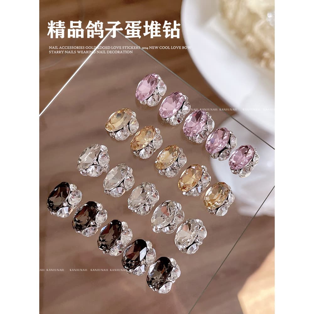 Pombo ovo Manicure diamante jóias K9 piscando Wearable prego pilha diamante luz luxo High-End cristal diamante decoração