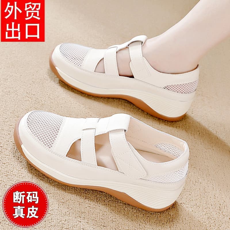 2025 verão novo estilo All-Match sandálias de sola grossa feminino oco sapatos tecido Toe-coberto sandália romana