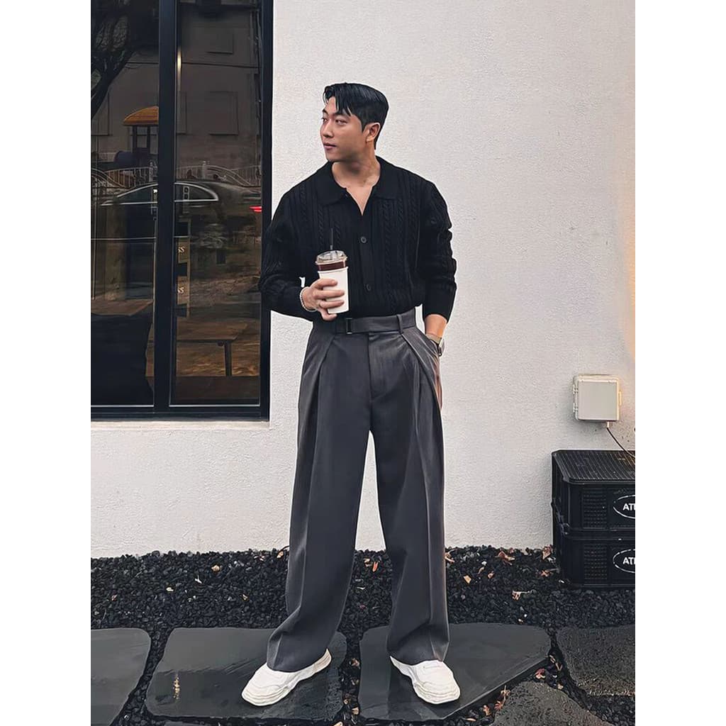 Francês Paris fivela cinto macacão calças masculinas High-End solto calças retas Streamer Design terno calças na moda