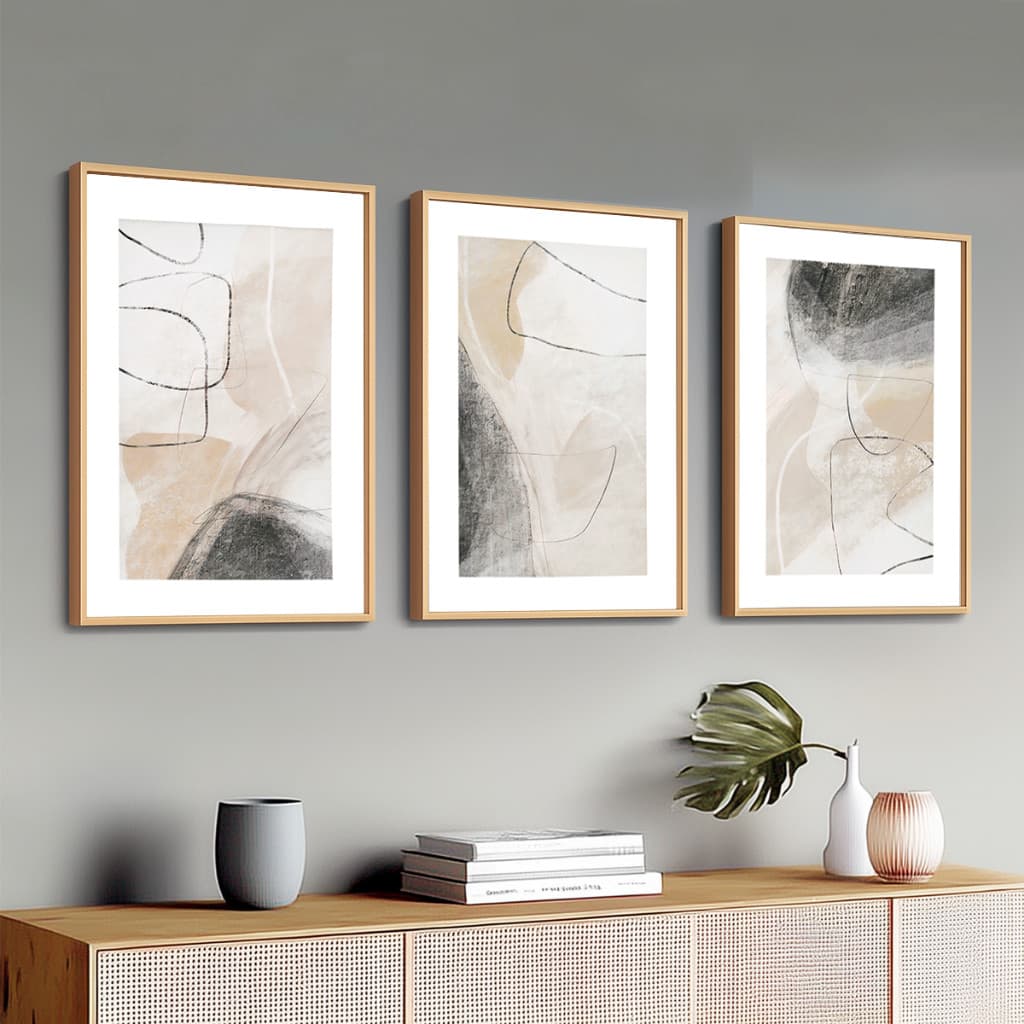Quadros Decorativos Kit 3 Moldura 40X60 cm Arte Abstrata Sala Hall